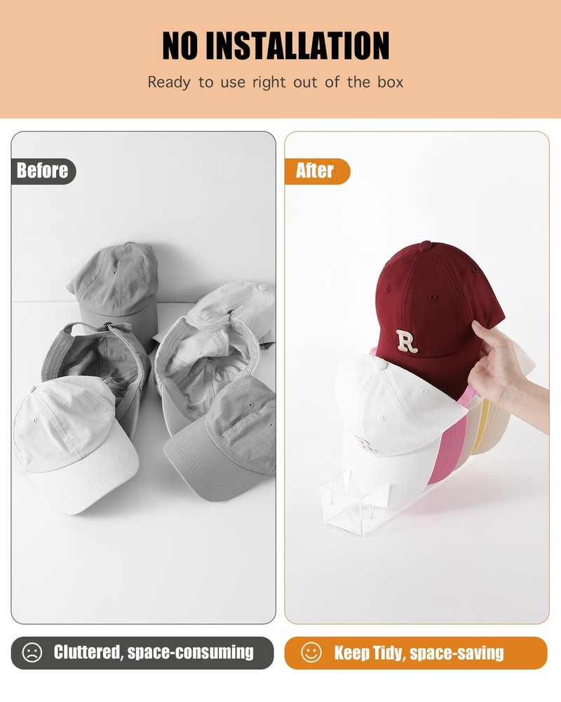 Acrylic Hat Organizer - 2 Pack Baseball Cap Display & Organizer, Holds 14 Cap...