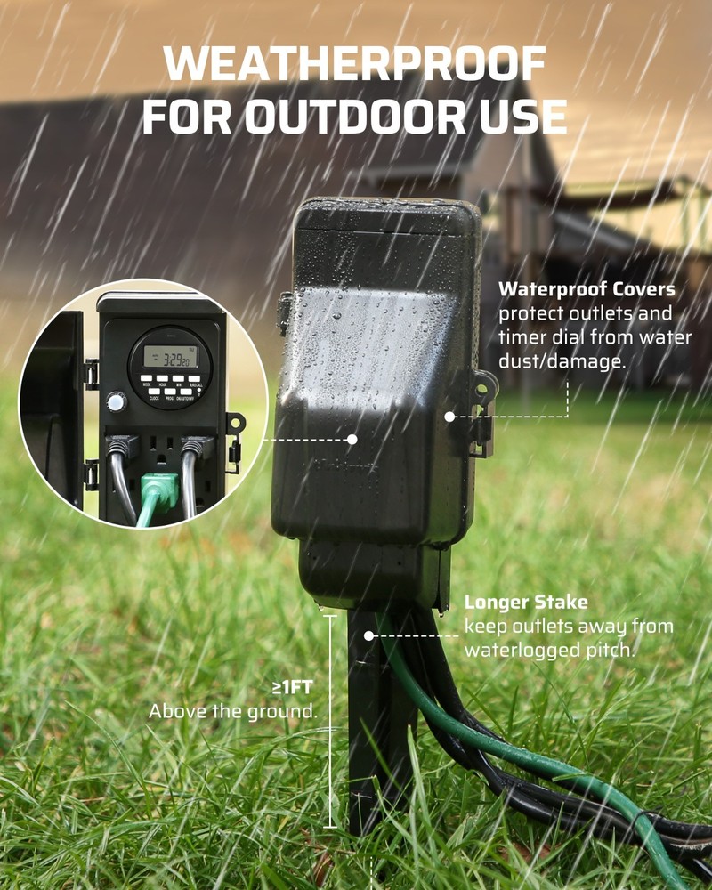 DEWENWILS Outdoor Digital Power Strip Timer,Outdoor Multi Socket Timer,6ft Cord