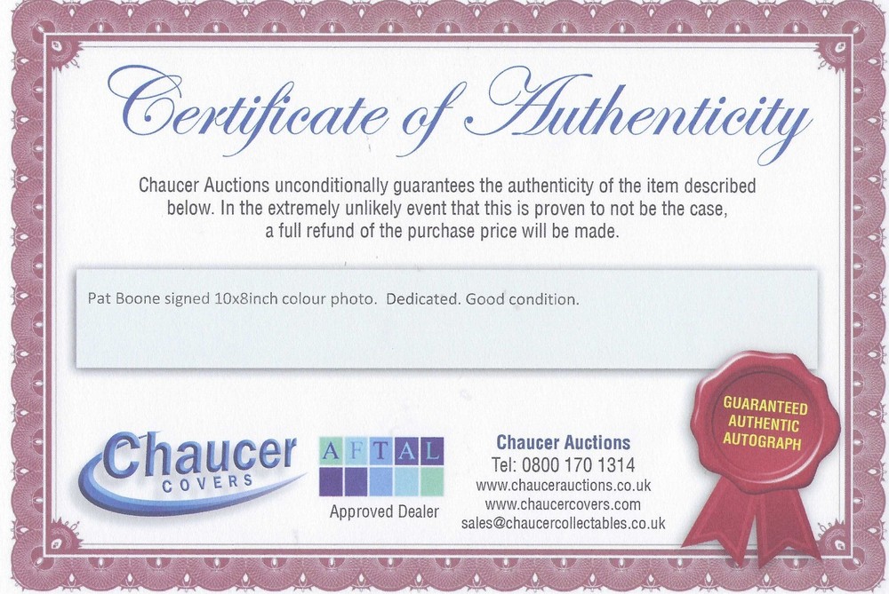 Pat Boone signed 8x10 GREAT IMAGE coa