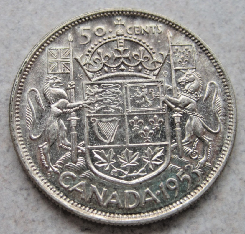 1953 Canada Silver 50c; Large Date SF