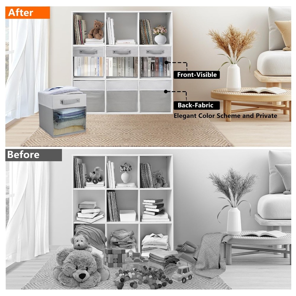 3-Pack Foldable Storage Cubes with Clear Window,Heavy Duty Fabric Storage Bin...