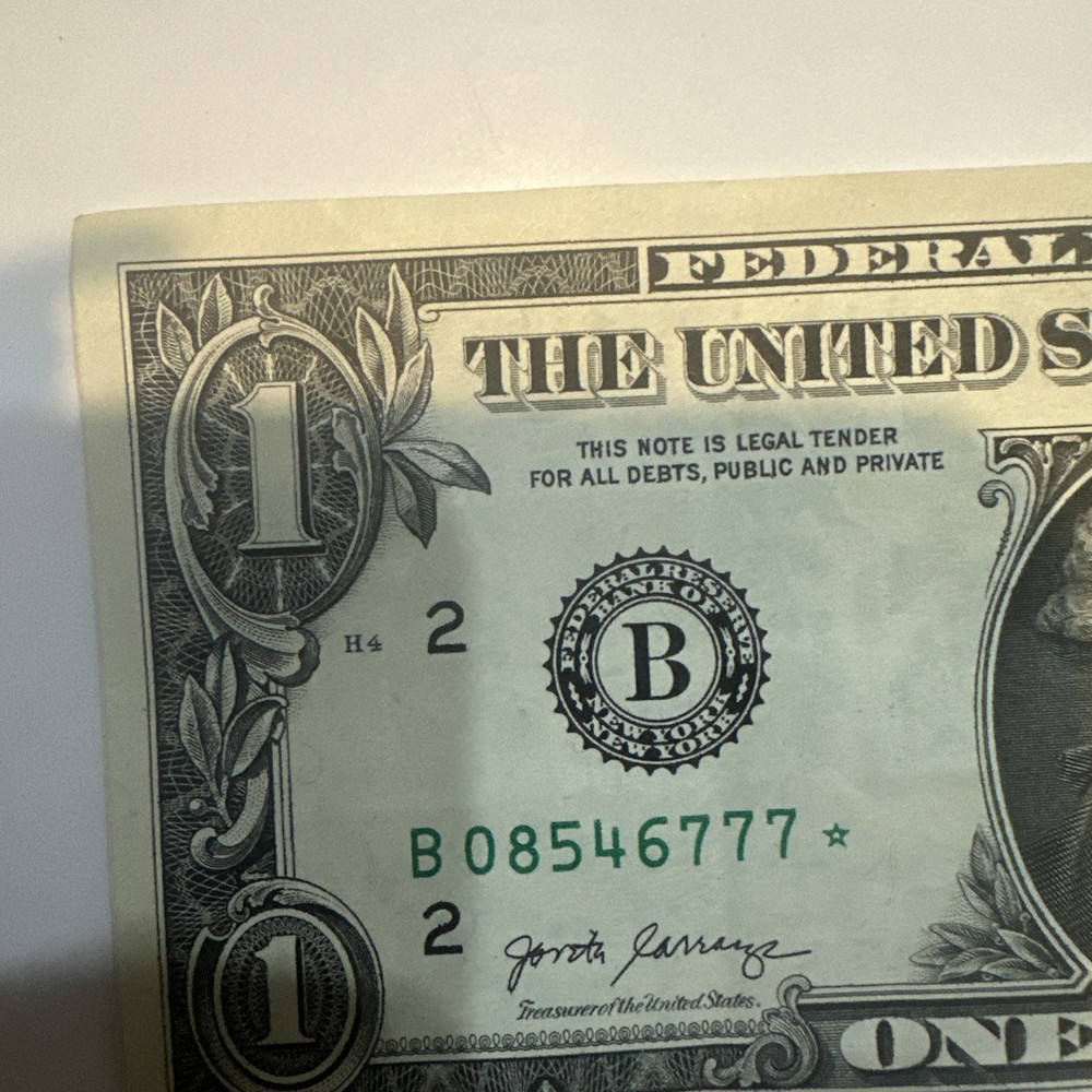 2017 $1 Dollar Bill Star Note, Miscut Cut Error and Low Serial Number