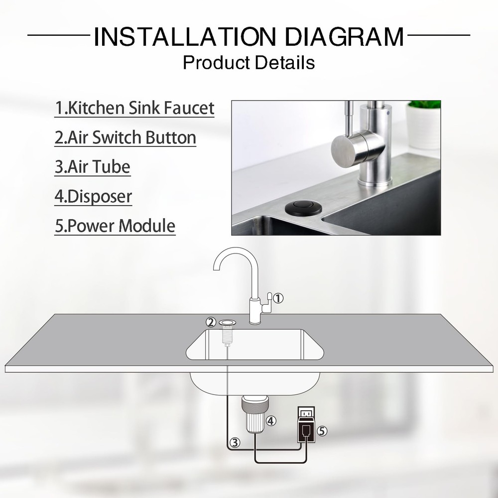 Garbage Disposal Air Switch Kit with Long Button Matte Black Brass Cover