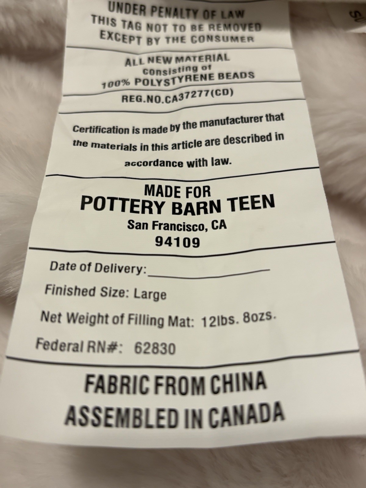 NEW Pottery Barn Teen Hello Kitty Bean Bag Slipcover Faux Fur IVORY Keys Soft