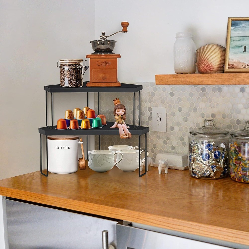 Wood Stackable Corner Shelf/Organizer/Tray Spice Display Rack Organizer