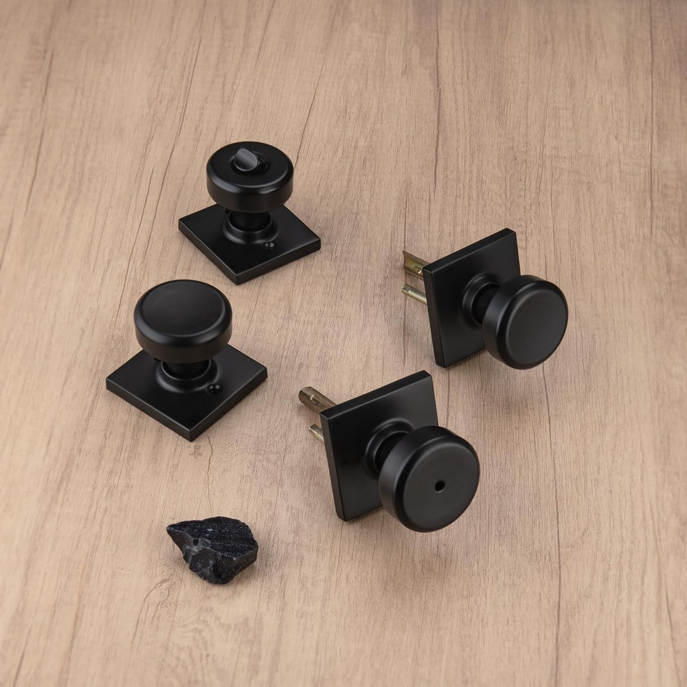 6 Pack Black Interior Door Knobs for Bath & Bed, Pismo Doorknob Turn Lock wit...