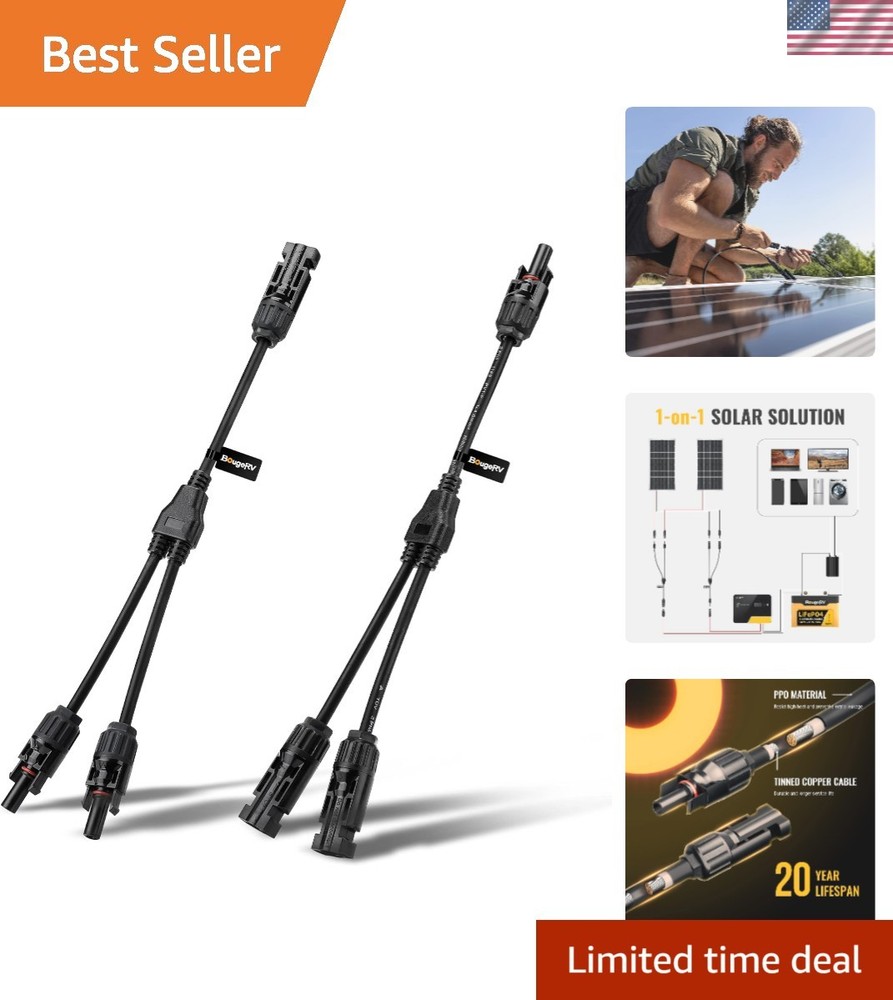 Durable Solar Panel Adapter Cable - 20A Y Branch Connector, Waterproof Design