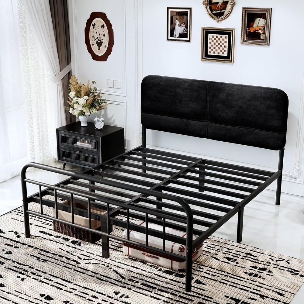 Full Queen Size Upholstered Bed Frame,Metal Platform Bed Frame with Headboard
