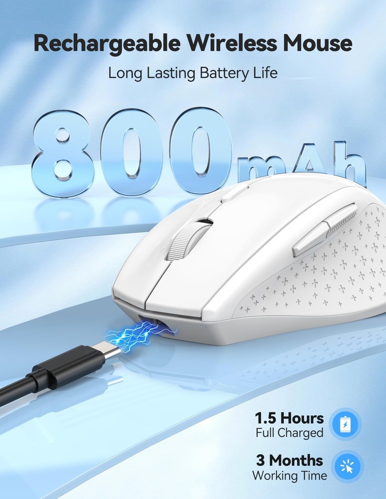 Rechargeable Wireless Mouse for Laptop 2.4G USB 6 Button 6400 DPI Silent