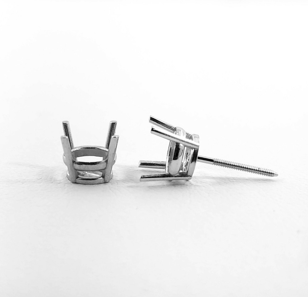 18K White Gold Stud Earring Finding Mounting Setting Round 4-Prong Basket Screw