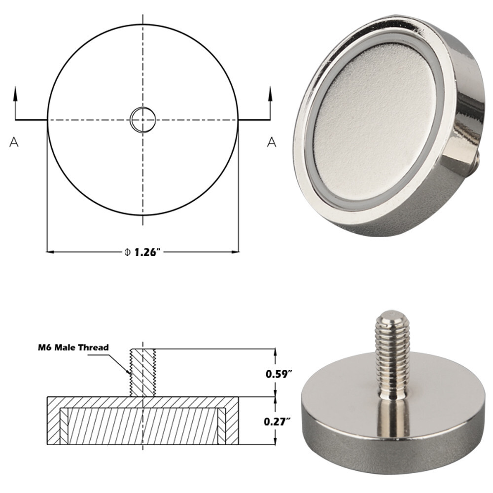 8PC 100LBS Pot Magnet M6 Threaded Stud Additional Mirrors Outdoor Area Mounting