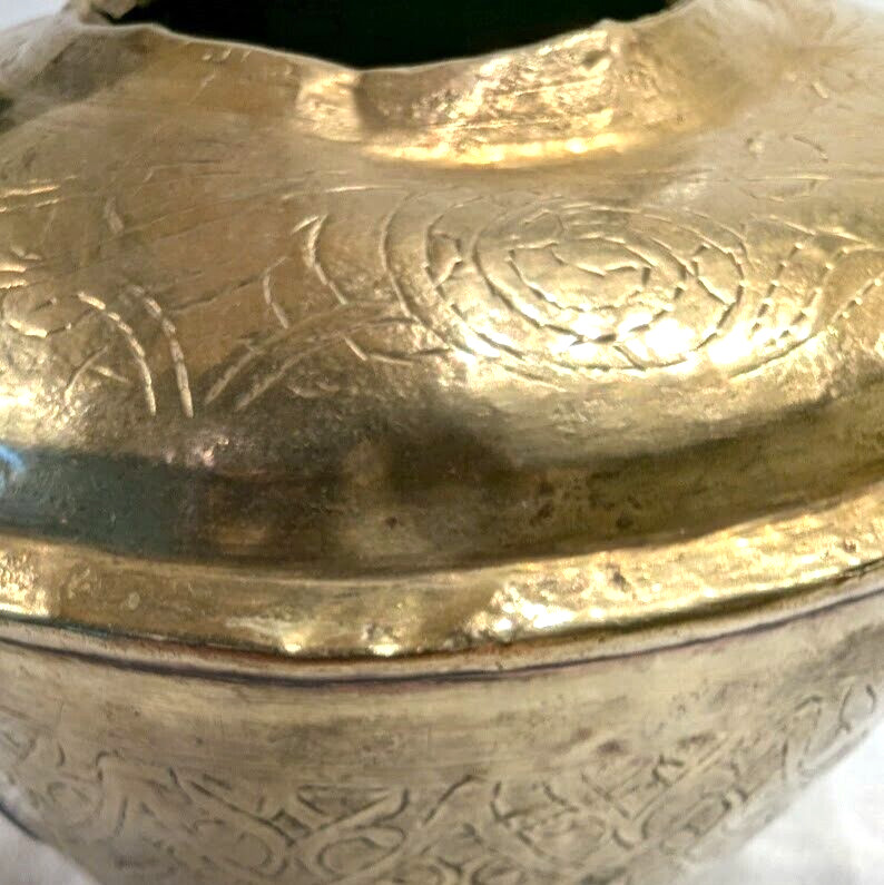 Antique Solid Brass Handmade Teapot Kettle Hammered Moroccan Riveted Deco READ