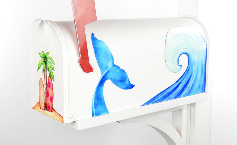 Mailbox Magnet Partial Cover Ocean Wave with Palm Tree or Whale Tail