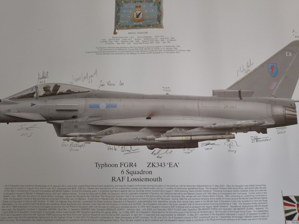 RAF Signed Squadron Print - RAF Typhoon 6 Sqn & patch
