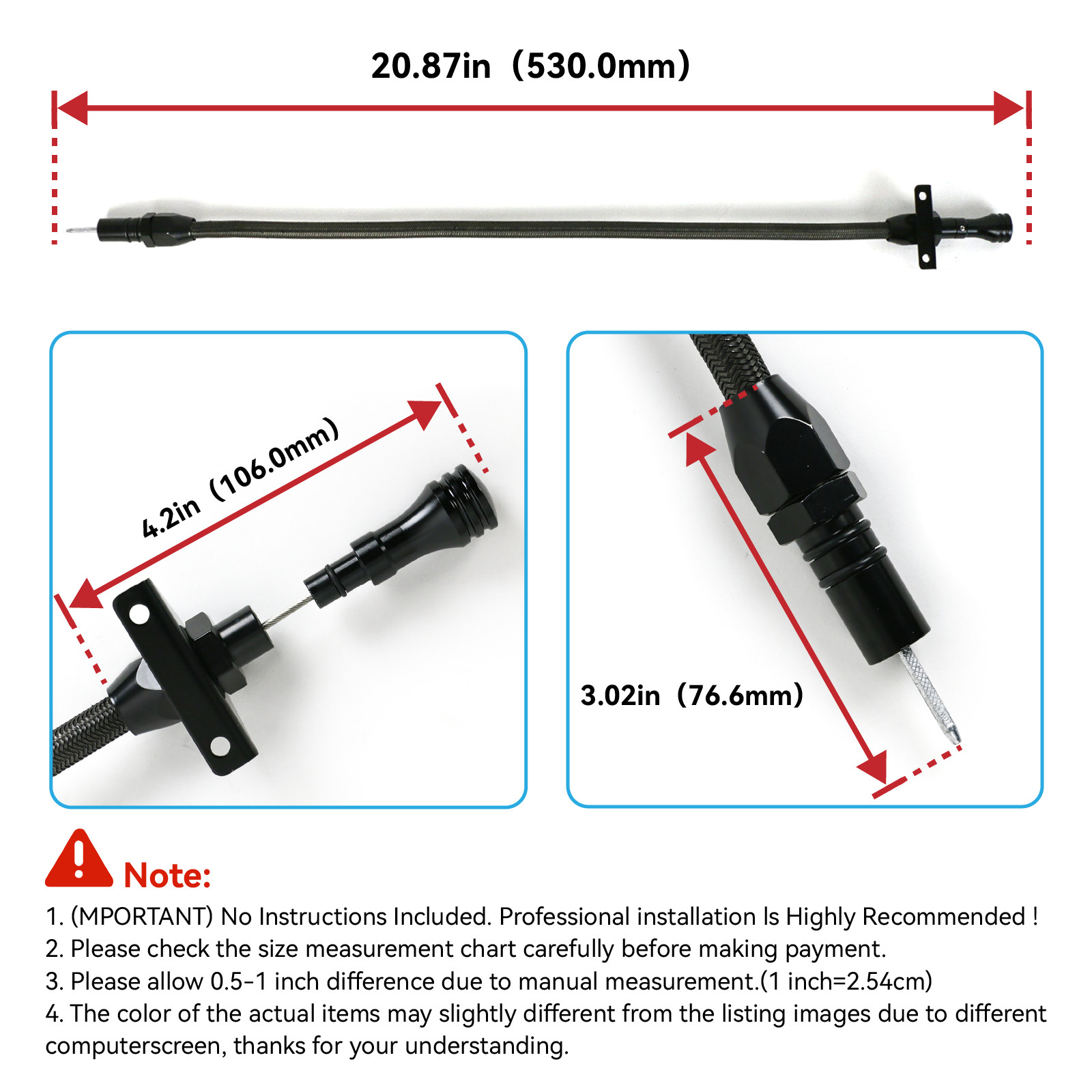 Firewall Mount Transmission Dipstick Black Compatible with GM 4L80E, LS Engines