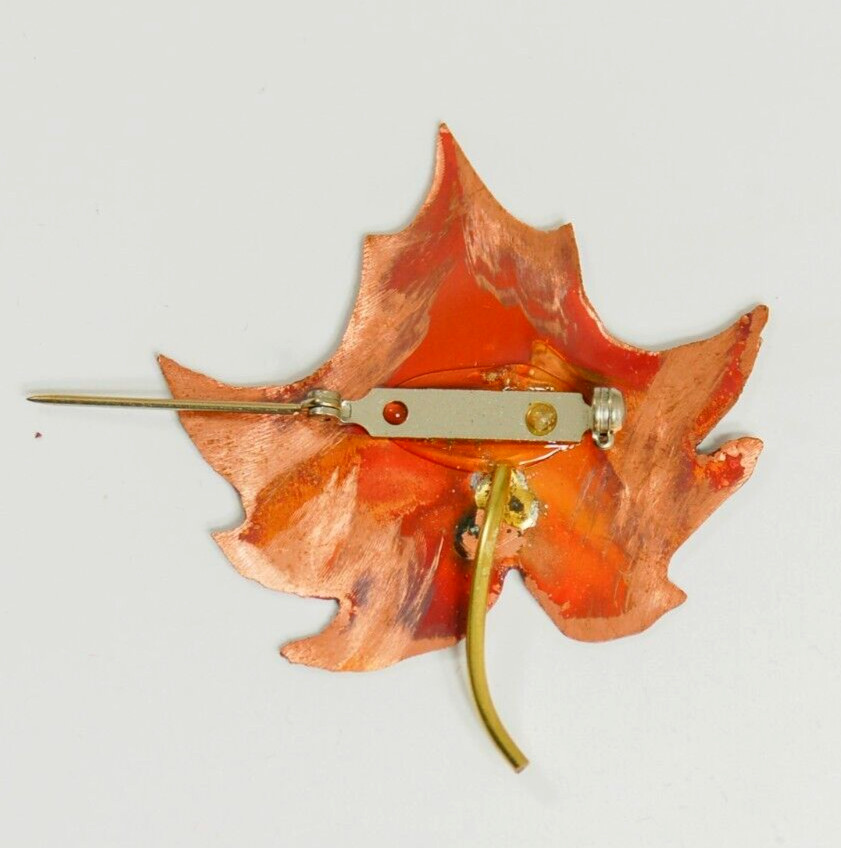 Metal Maple Leaf red/orange copper brooch pin