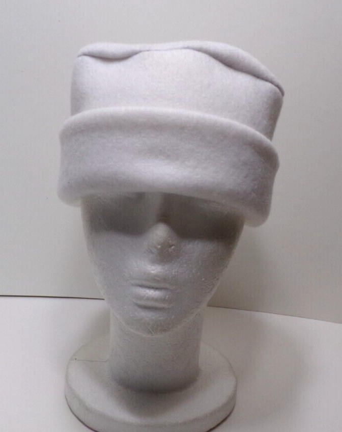 SOLID WHITE FLEECE ROLLED BRIM WINTER HAT THERMAL STRETCHY h88cr