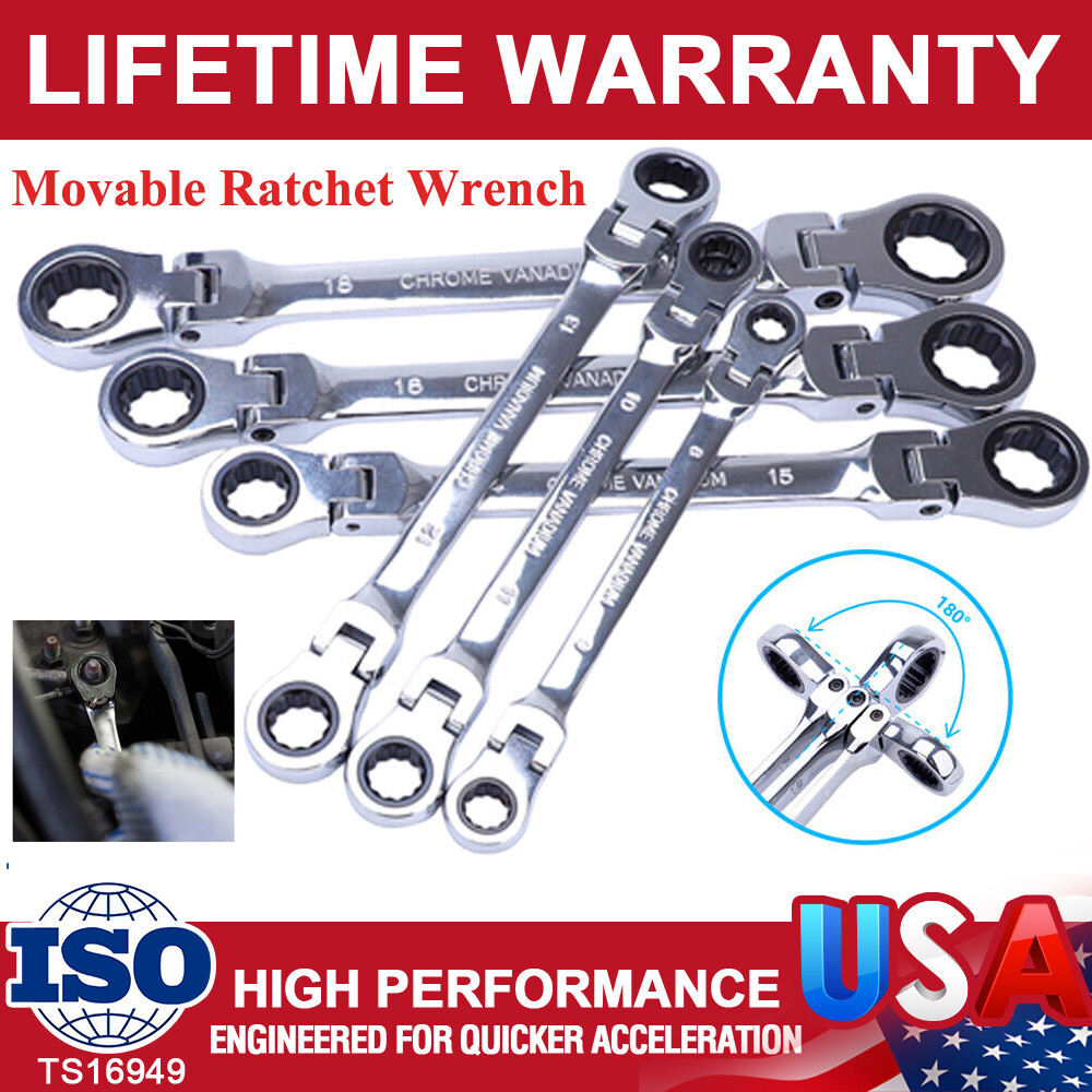 6pcs Extra Long Ratcheting Wrenches Spanner Set Double Box End Flex-Head Metric
