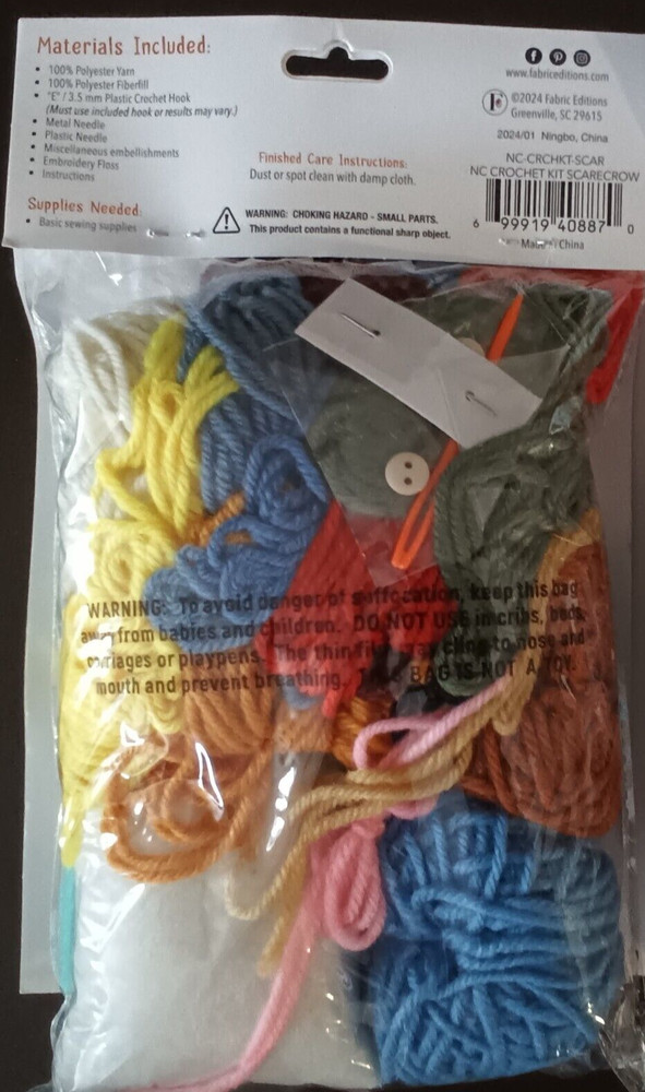 NEW Fall SCARECROW CROCHET KIT • Complete w/ Everything • Yarn, Needles, Hook $$