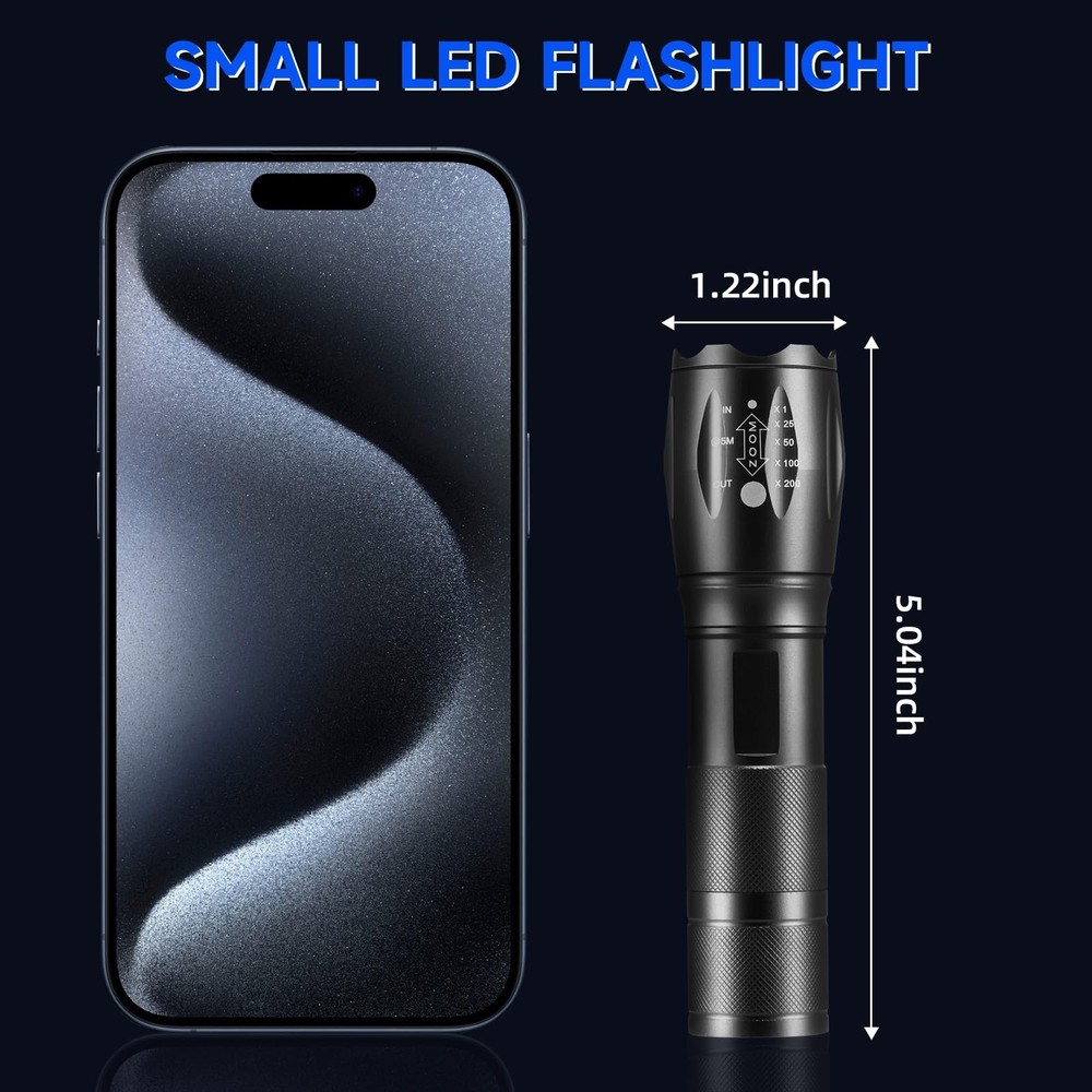 8 Pack Small Flashlight Powerful, 5 Modes Bright LED Flashlights 8Pack, Black