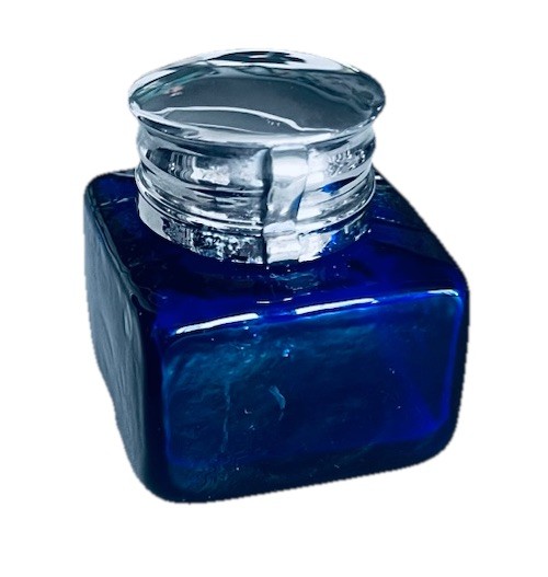 Vintage 1978 Square Cobalt Blue Glass Inkwell Bottle Sterling Silver Top