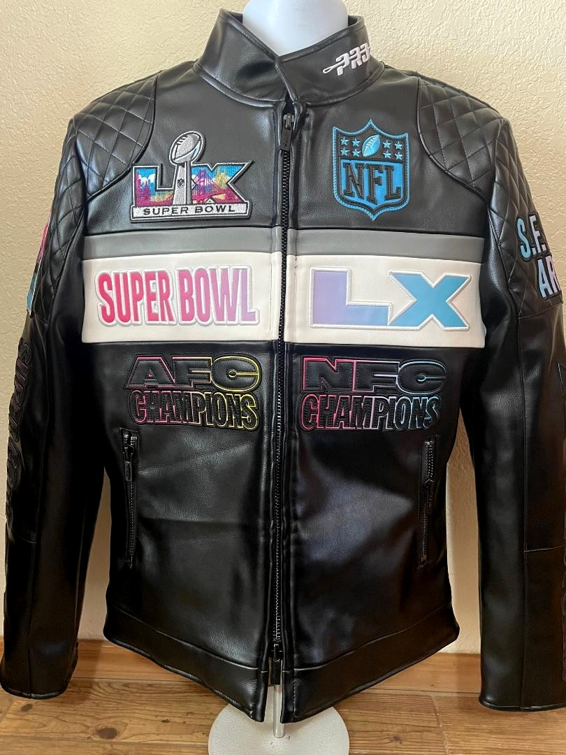 2026 NFL Super Bowl LX San Francisco Moto Leather Jacket Pro Standard Size XL