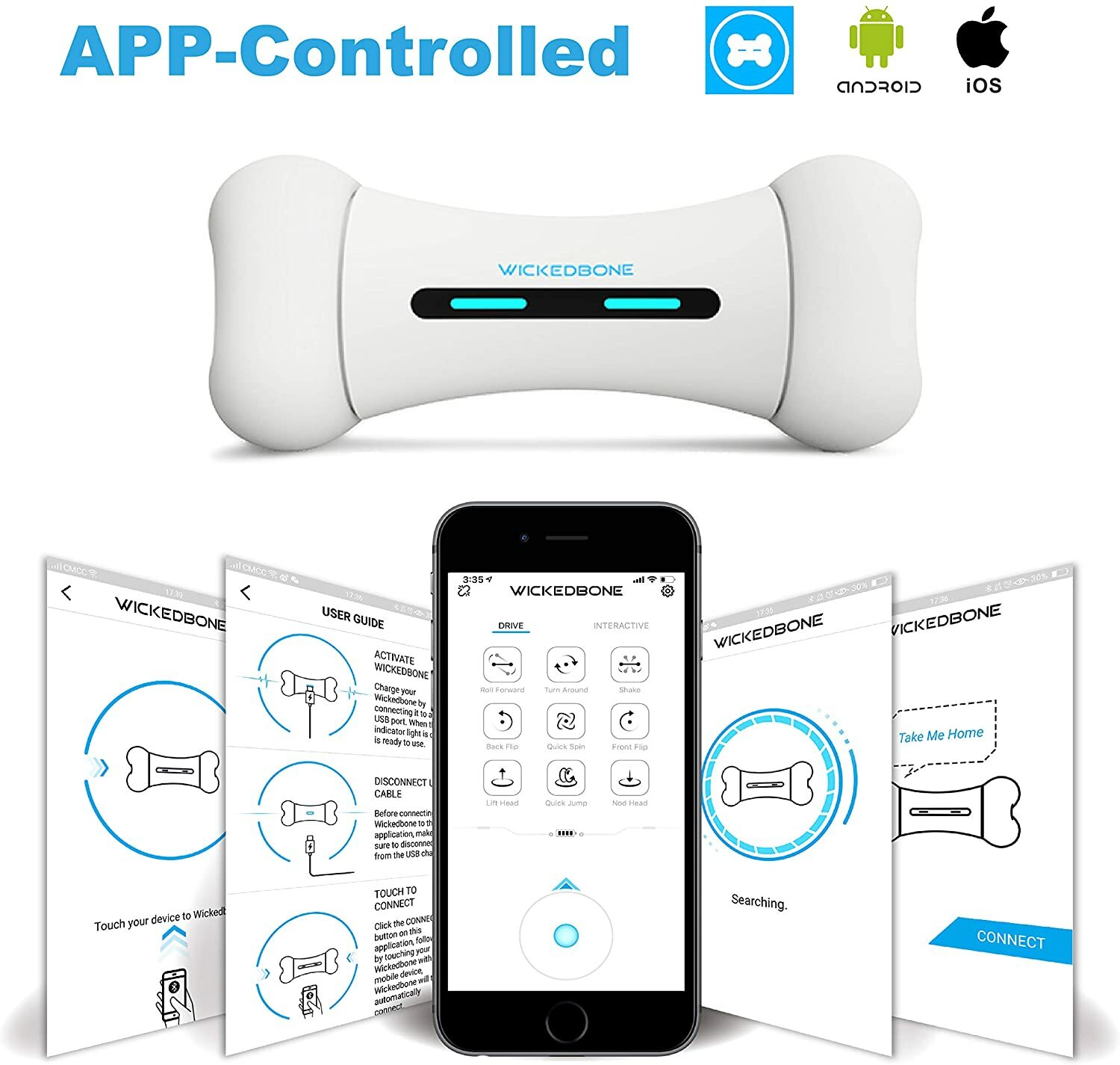Cheerble Interactive Rechargeable Safe Wickedbone Smart Bone in White
