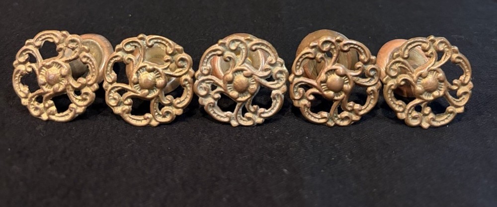 5 Antique Victorian Ornate Brass? Drawer Pulls