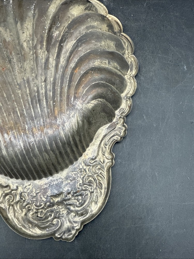 Vintage Silverplate Seashell Dish from Hong Kong ~ 11”x 9”