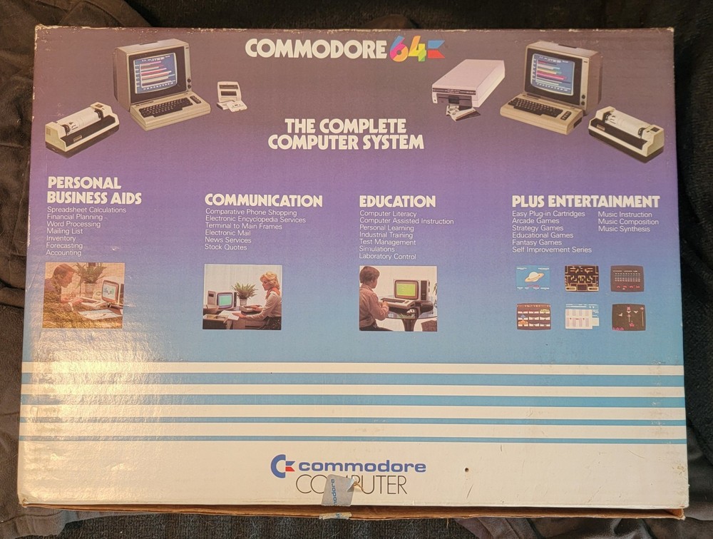 Commodore 64 Computer In Original Box w Cords and User's Guide POWERS ON