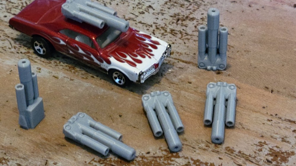Frantic Impending Doom Cannons 6 items. Silver 3d printed. 1/64 scale.