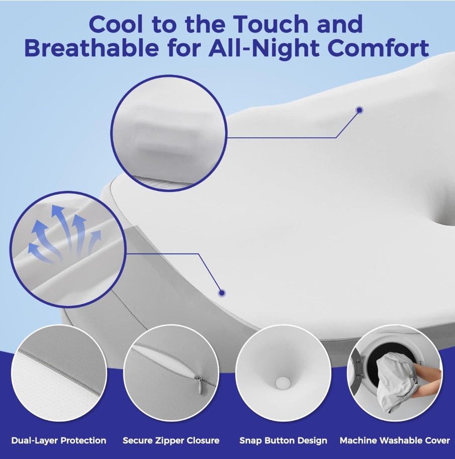 Cervical Neck Pillow Memory Foam Ergonomic Side Sleeper Cooling Cover