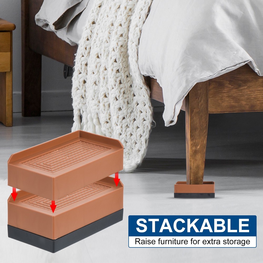 4Pcs 4.3" Adjustable Rectangle Furniture Risers Bed Couch Lifter Brown