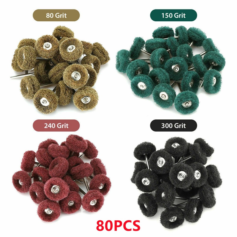 80Pack Mini Abrasive Buff Wheel Grinding Polishing Shank Craft Bits Rotary Tool