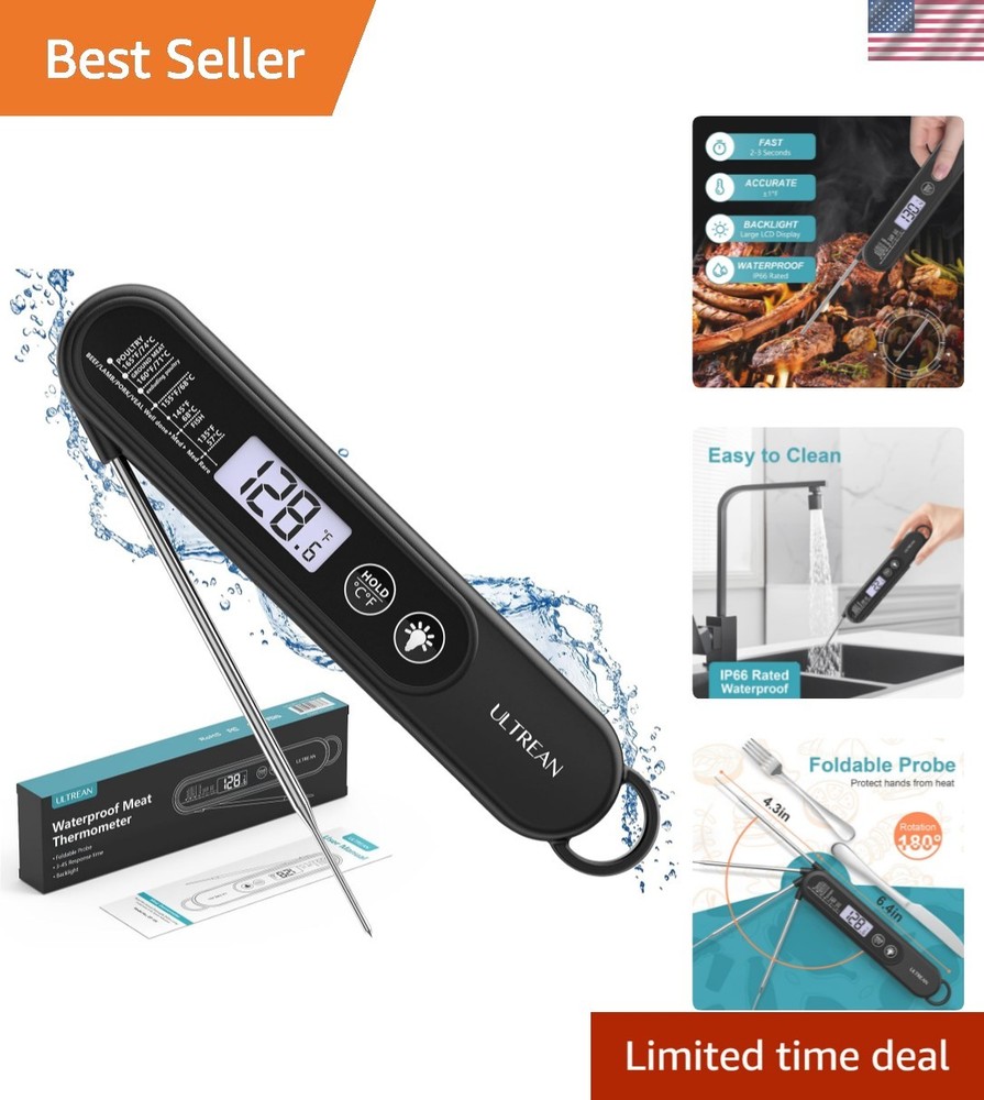 Ultra-Fast Digital Meat Thermometer with Waterproof Design & Backlit Display