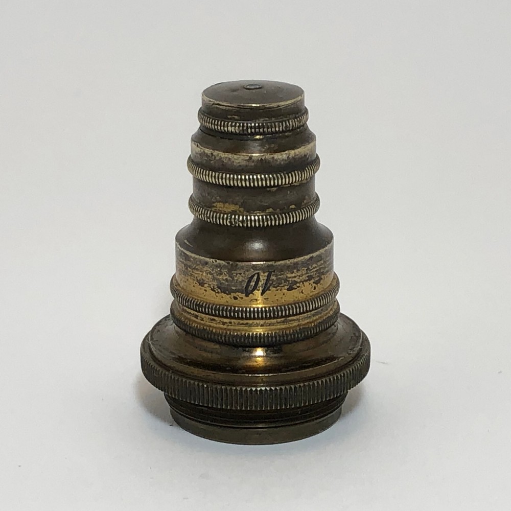 ANTIQUE #10 MARKED BRASS OBJECTIVE LENS MICROSCOPE