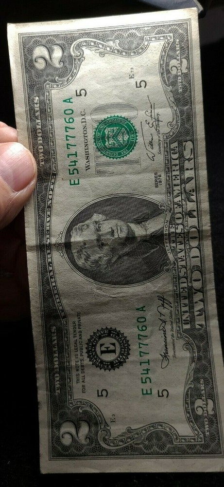 1976 $2 Federal Reserve Note shift TRIPLE ERROR note circulated.