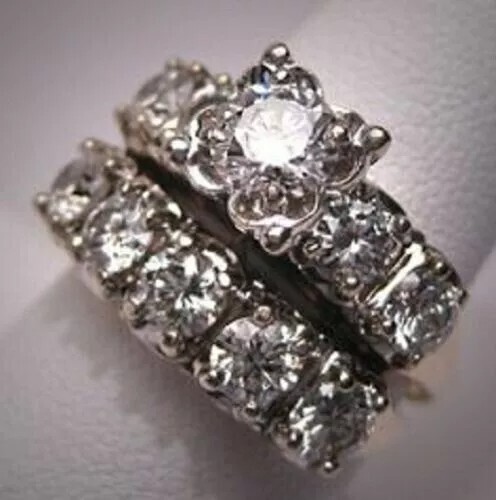 Art Deco Style Round Cut Lab Created Diamond 925 Silver Engagement Ring Set