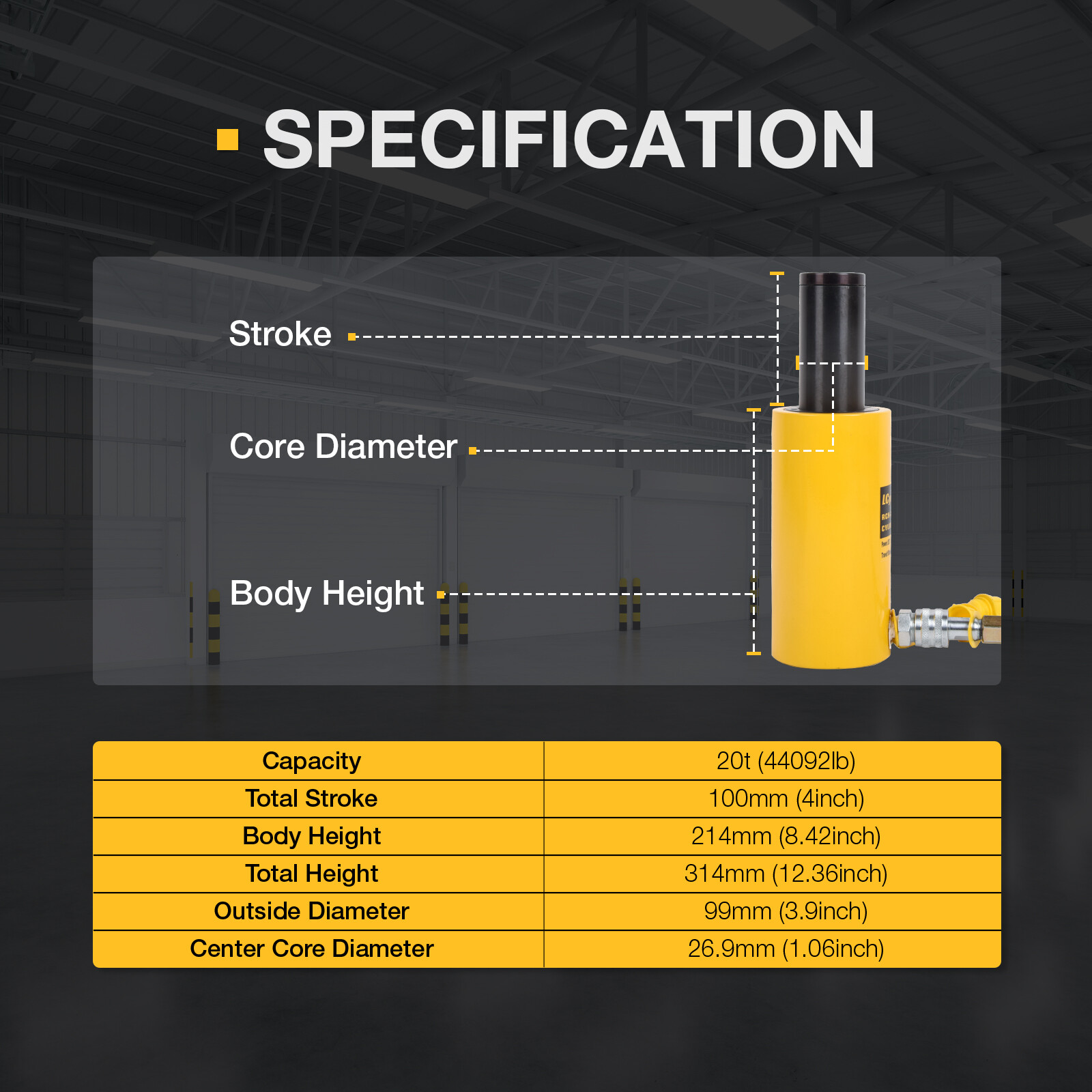 Hollow Hydraulic Cyliner Jack Single Acting 20T 4" Hydraulic Ram Lifting