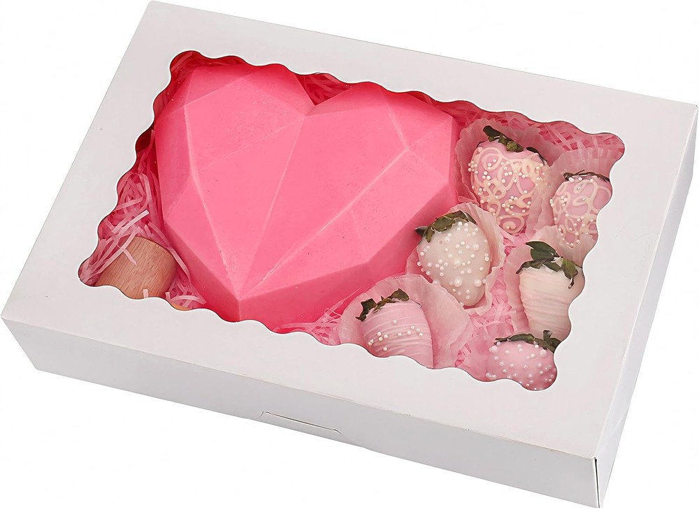 Bakery Boxes with Window,Lar White Cookie Boxes, Auto-up Treat