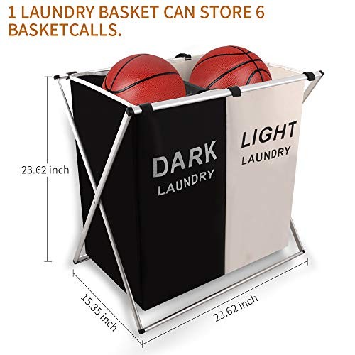 Laundry Basket 2 Section Hamper Washing Storage Basket Bag, Folding 2 sections