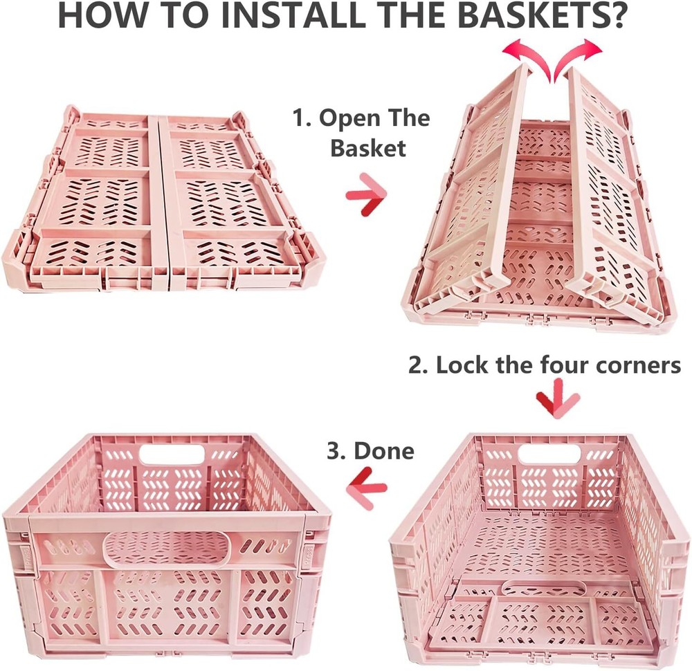 20L Foldable Crates, 4Pack Plastic Baskets for Home and LT PINK-4PACK