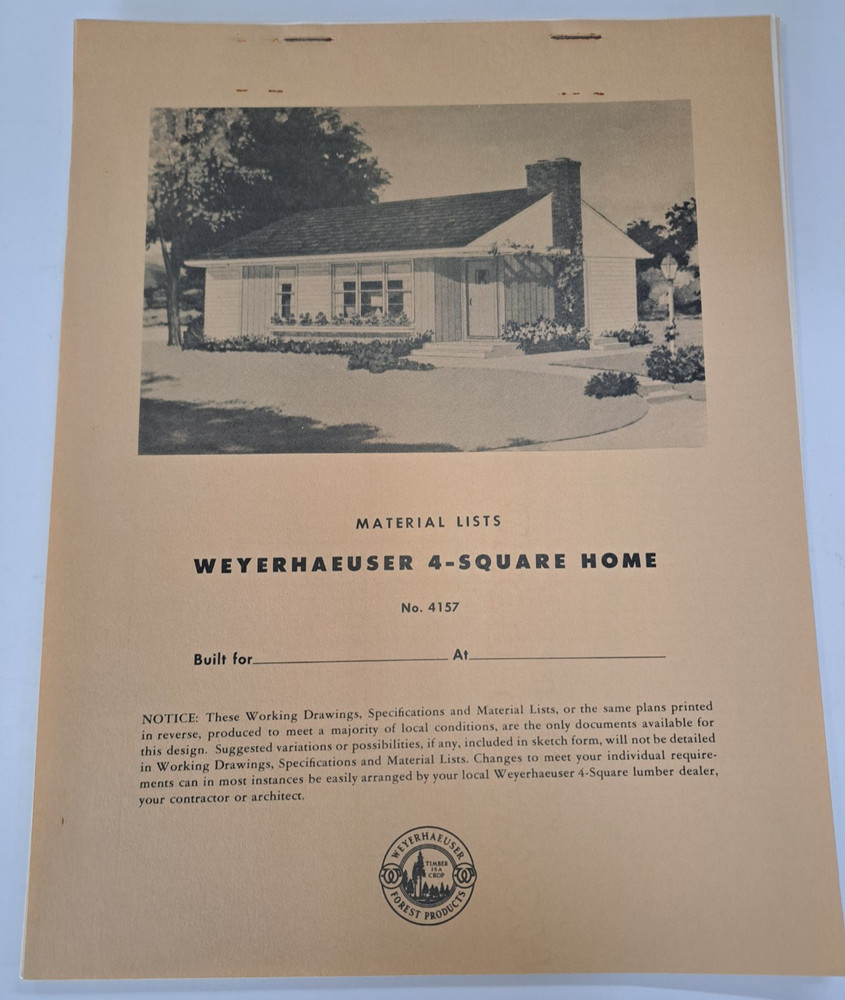 WEYERHAEUSER 4-SQUARE HOME DESIGN PLAN NO 4157 COMPLETE 1950s ARCHITECTURE