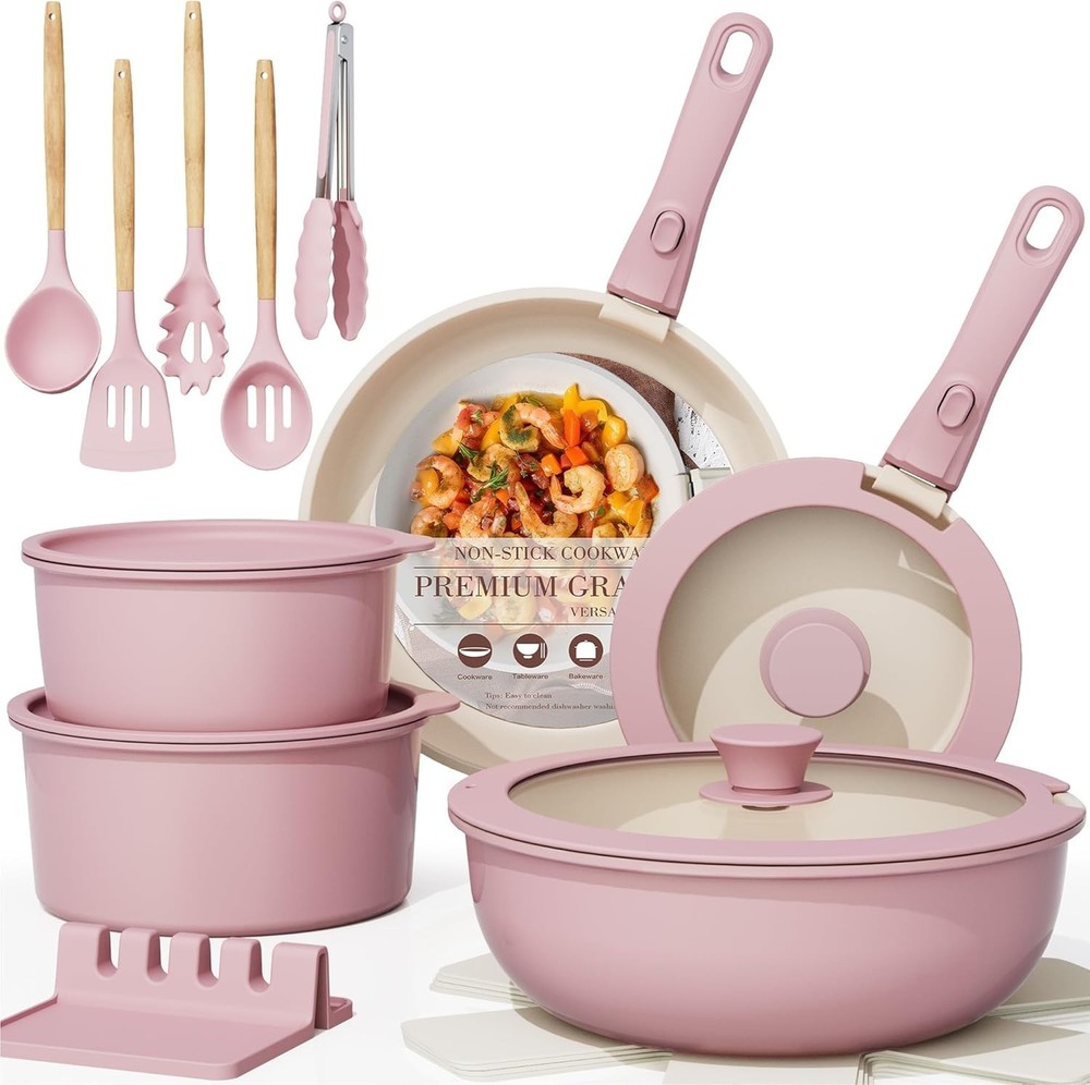 Stylish 21-Piece Oven Safe Cookware Set - Induction Ready & Space-Saving