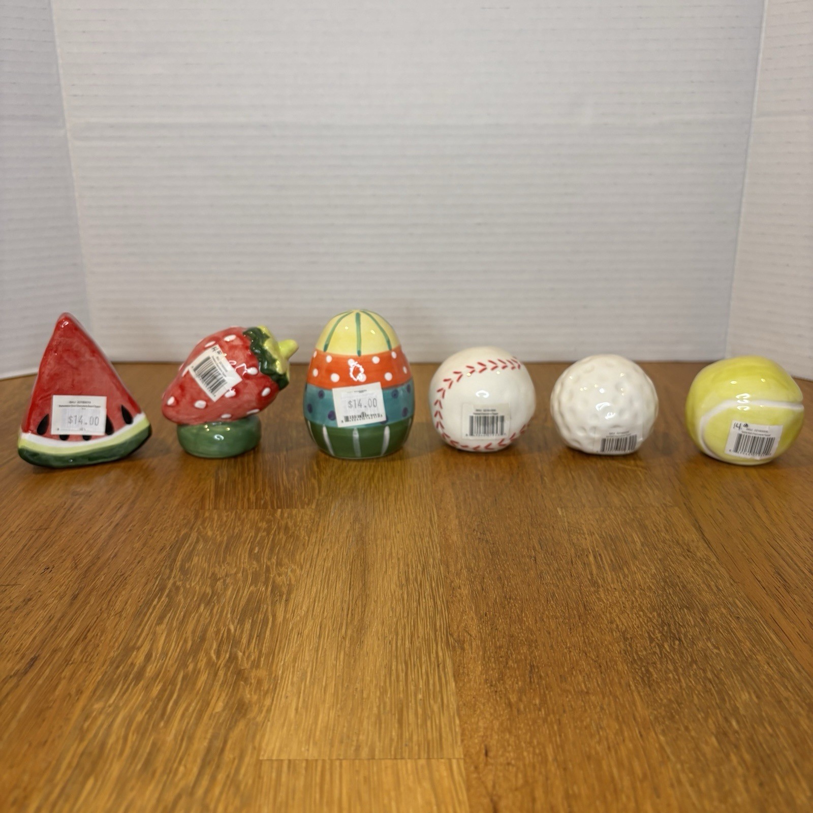 NWT (Set Of 6) Ceramic Charcuterie Board Toppers 3” Watermelon Baseball Golf Egg