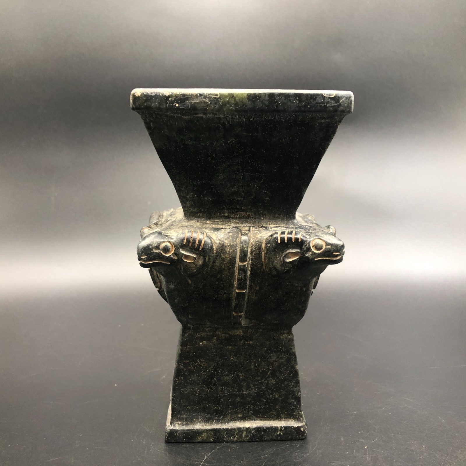 Old HongShan Culture Meteorite Jade Hand-Carved Sheep Head Vessel