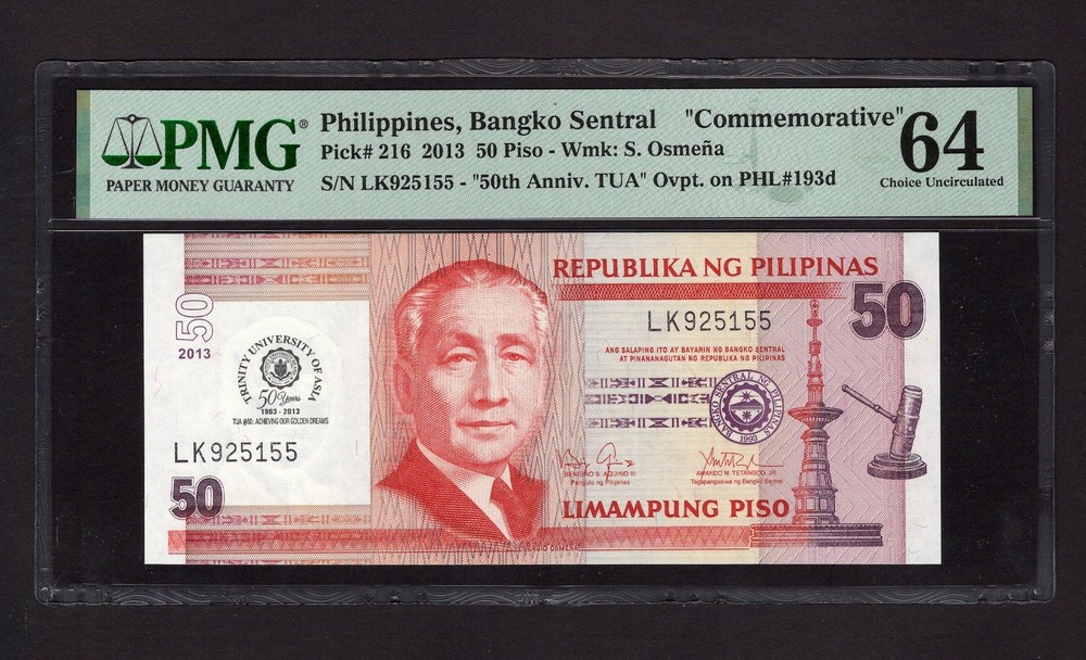 Philippines 50 Piso 2013 P216 Commemorative Uncirculated Grade 64
