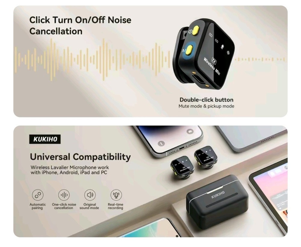 KUKIHO Wireless Lavalier Microphone for iPhone iPad Android With Charging Case A