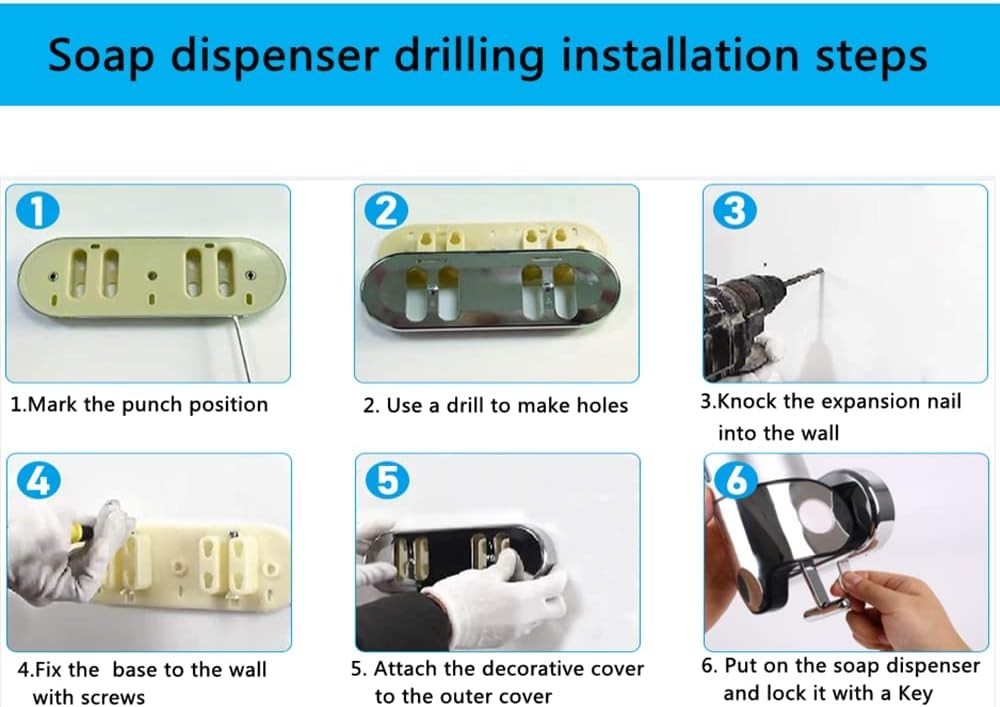 No-Drill 500ml Single Head Manual Pressing Head Wall Mounted Soap Dispenser