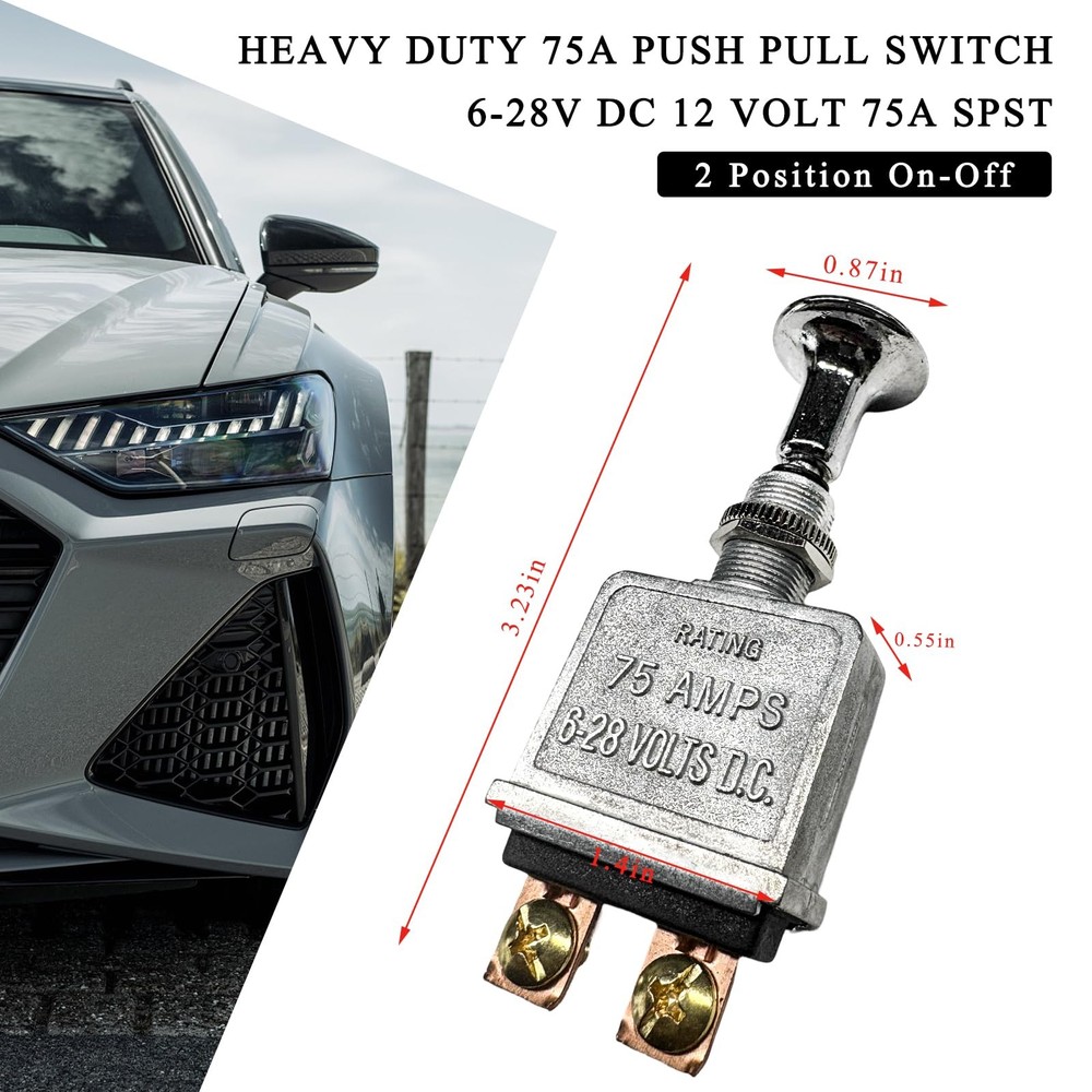Heavy Duty Push Pull Switch 75A SPST Chrome